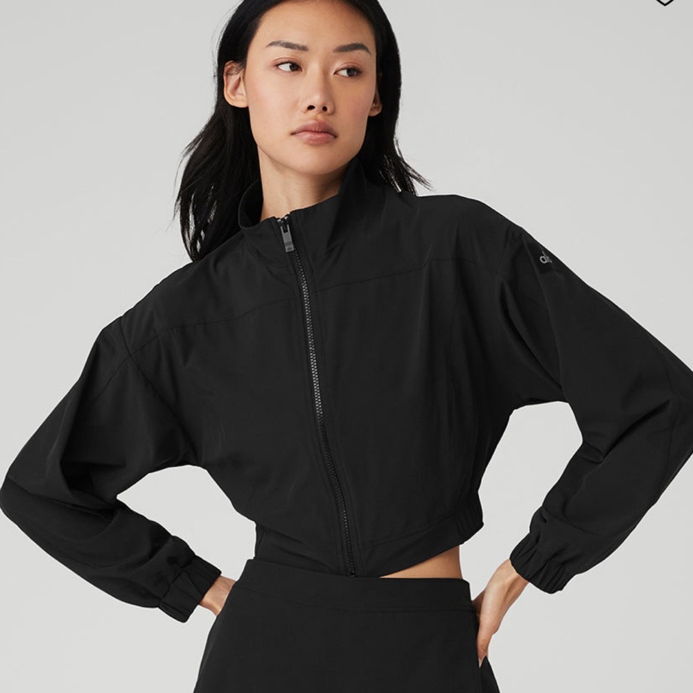NWOT Alo Yoga Clubhouse Jacket Black Cropped Jacket Zip Up Light Jacket XS